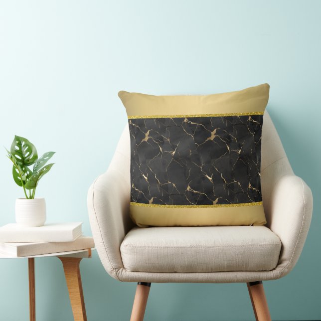 Marbleized Black & Gold Luxury  Throw Pillow (Chair)