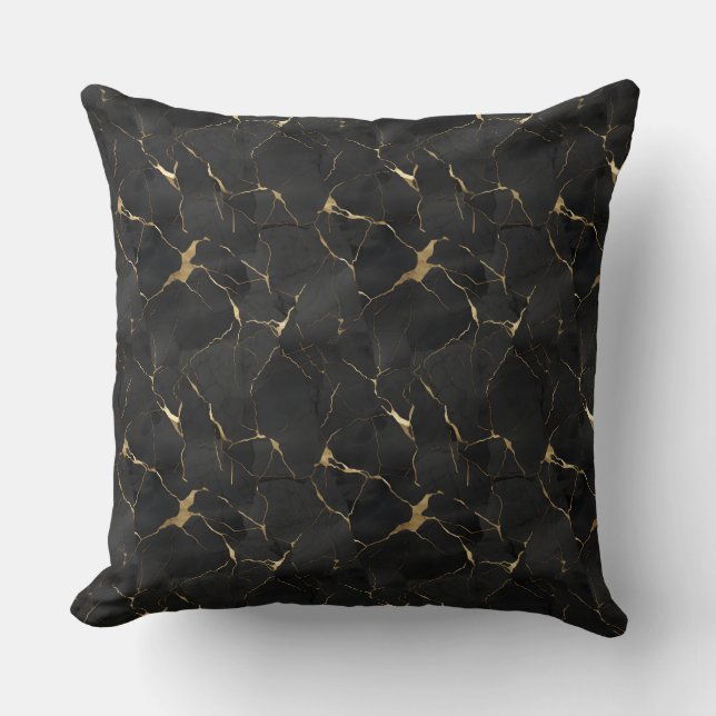 Marbleized Black & Gold Luxury  Throw Pillow (Front)