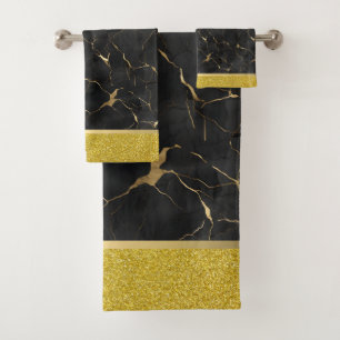 Marbleized Black & Gold Luxury Towel Set 