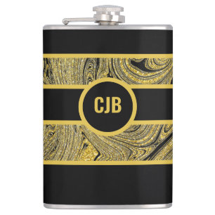 Marbleized Decorative Black Gold Flask
