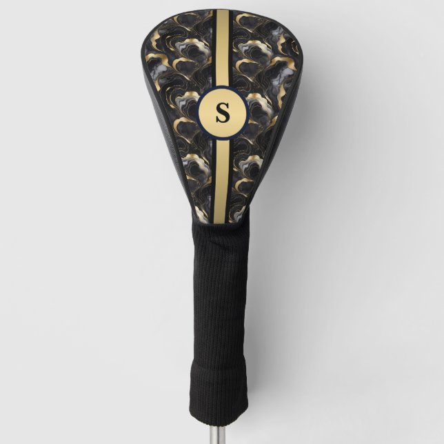 Marbleized Decorative Black Gold Golf Head Cover (Front)