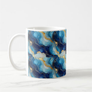 Marbleized Decorative Blue Gold Mug