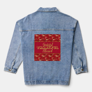 Marbleized "Grateful, Thankful, Blessed" Red Gold Denim Jacket