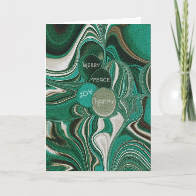 Marbleized Green Teal Folded Holiday Card (Front)
