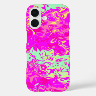 Marbleized Look Pinks Greens Yellow Abstract Art iPhone 16 Case