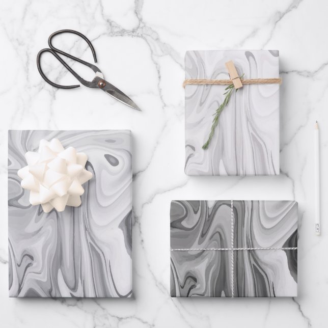 Marbleized Paint Greys Elegant Wedding Gift Wrapping Paper Sheet (Front)