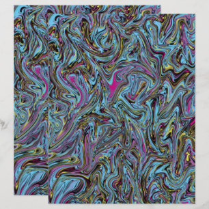 Marbleized Swirls Black Yellow Pink Blue Scrapbook
