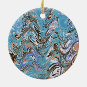 Marbling Abstract In Blue Ceramic Ornament