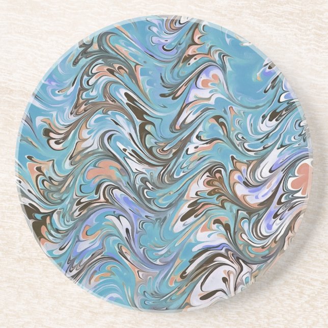 Marbling Abstract In Blue Coaster (Front)