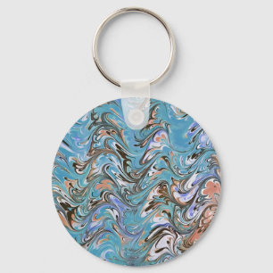 Marbling Abstract In Blue Keychain