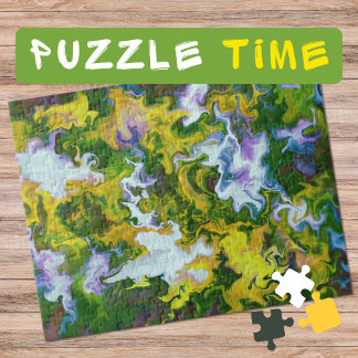 Marbling Art April green white yellow - difficult Jigsaw Puzzle