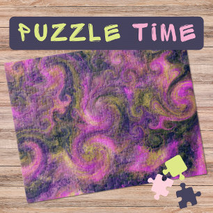 Marbling Art August pink green swirls - difficult  Jigsaw Puzzle