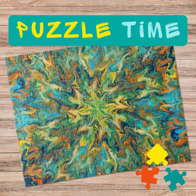 Marbling Art November yellow teal - difficult Jigsaw Puzzle (Creator Uploaded)