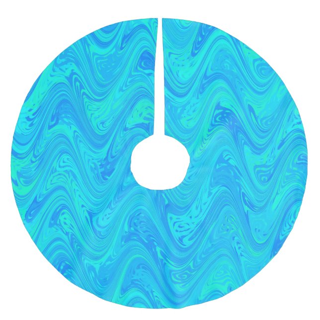 Marbling Blue Green Pattern Brushed Polyester Tree Skirt (Front)
