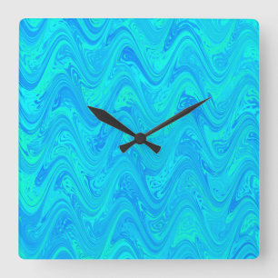 Marbling Blue Green Pattern Square Wall Clock