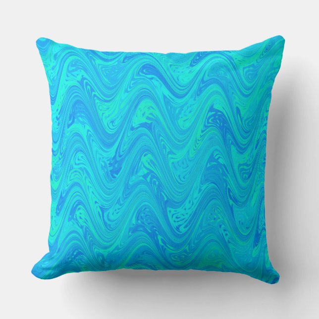 Marbling Blue Green Pattern Throw Pillow (Front)