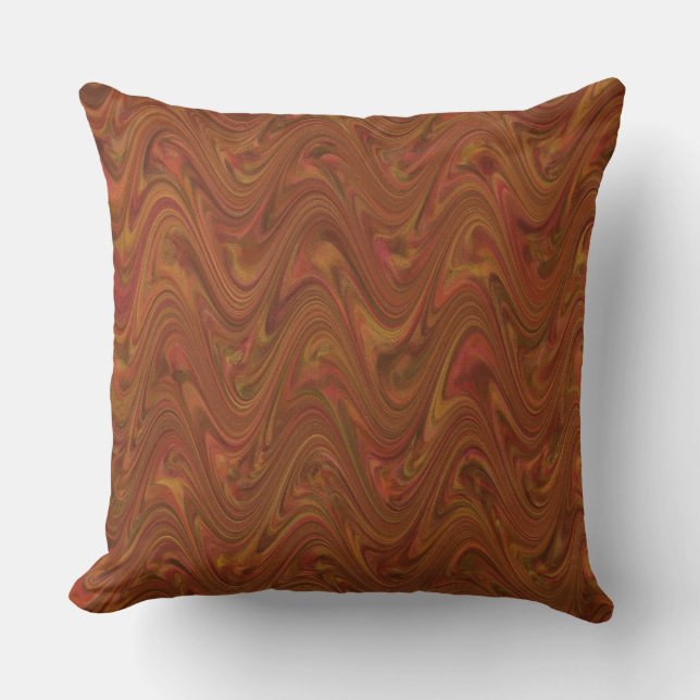 Marbling Brown Orange Green Pattern Throw Pillow (Front)
