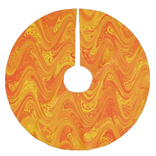 Marbling Orange Yellow Red Pattern Brushed Polyester Tree Skirt