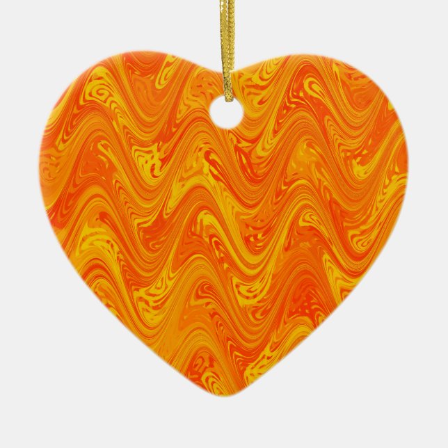 Marbling Orange Yellow Red Pattern Ceramic Ornament (Front)