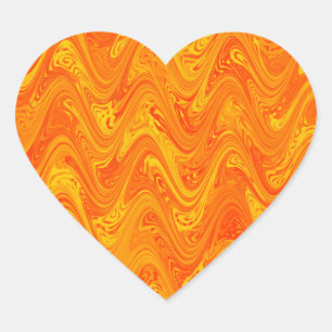 Marbling Orange Yellow Red Pattern Heart Sticker