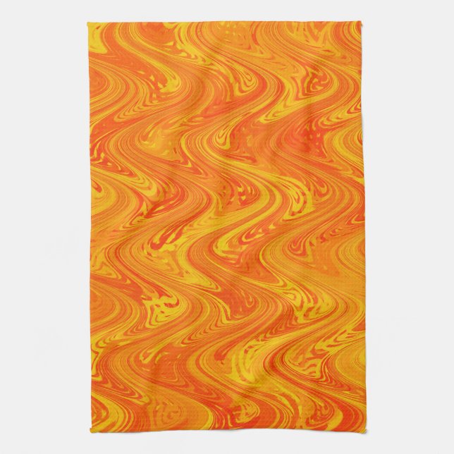 Marbling Orange Yellow Red Pattern Kitchen Towel (Vertical)