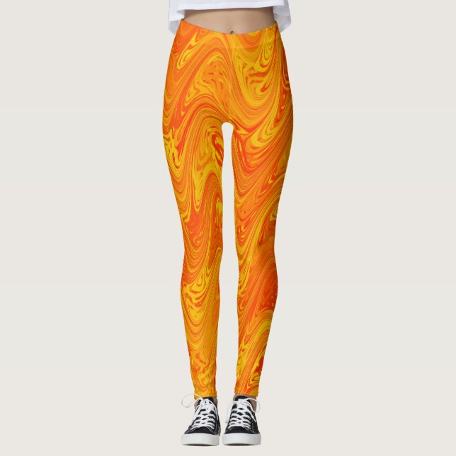 Marbling Orange Yellow Red Pattern Leggings (Front)