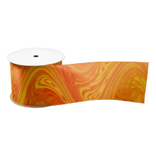 Marbling Orange Yellow Red Pattern Satin Ribbon