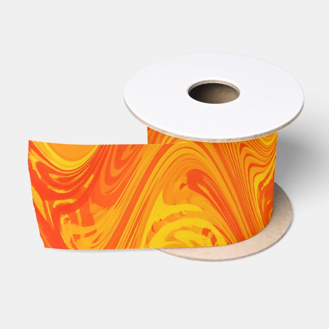 Marbling Orange Yellow Red Pattern Satin Ribbon (Spool)