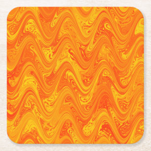 Marbling Orange Yellow Red Pattern Square Paper Coaster