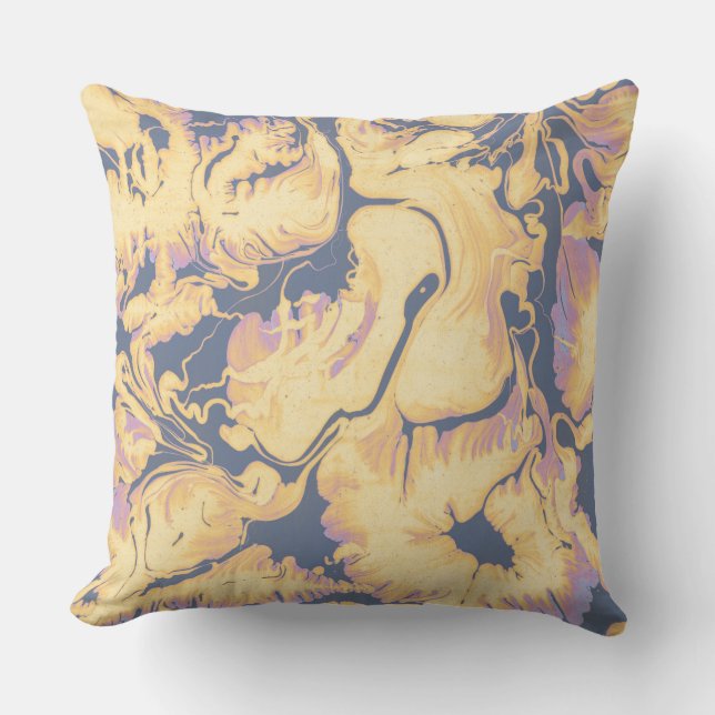Marbling paper, ebrus technique, Liquid wet textur Throw Pillow (Front)