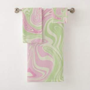 Marbre Abstrait Rose Vert Rayure Ondulée Moderne