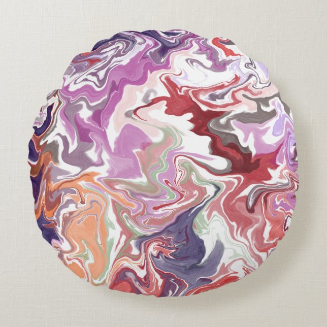 Marbre Abstrait Rouge Coussin rond - Moderne Liqui (Devant)