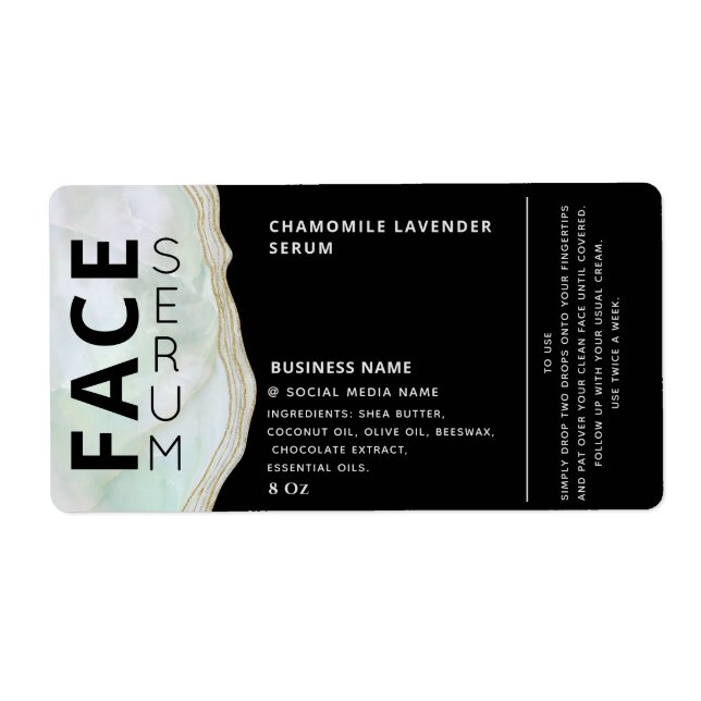Marbre agate professionnel noir visage sérum étiqu (Devant)