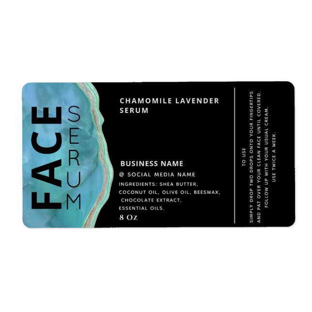 Marbre agate professionnel noir visage sérum étiqu (Devant)