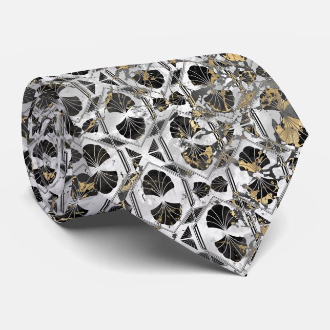 MARBRE ART DÉCO VINTAGE ARGENT NOIR CRAVATE (Roulé)