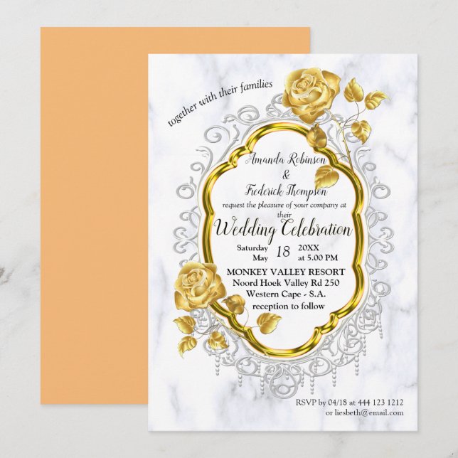 Marbre blanc avec décoration or invitation (Devant / Derrière)