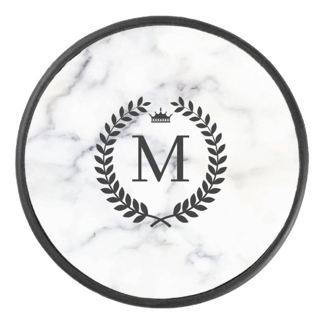 Marbre blanc Black Laurel Wreath Monogramme (Devant)