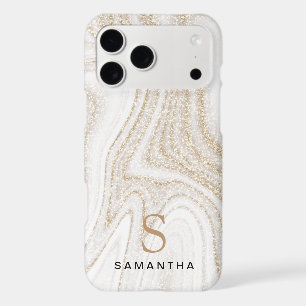Marbre blanc chic monogramme paillettes dorées