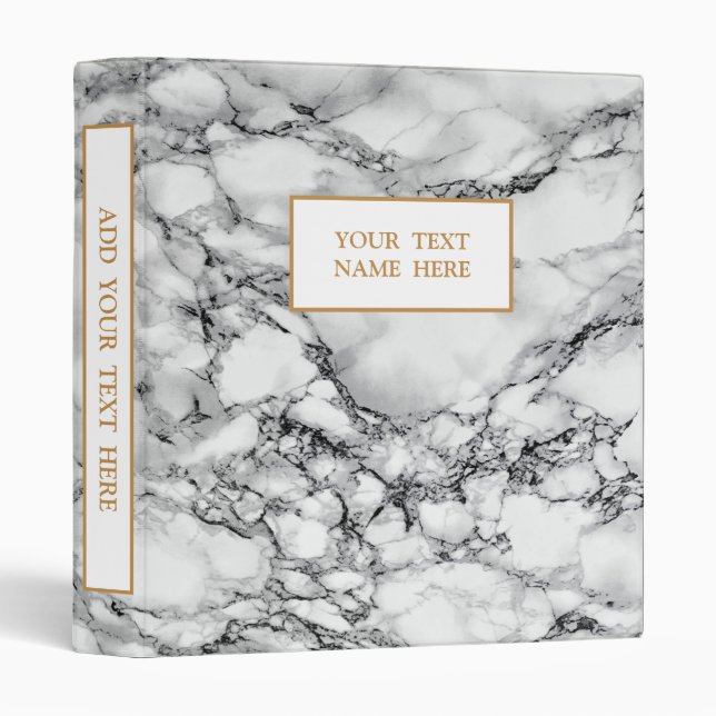 Marbre blanc Classeur personnalisé avec texte pers (Devant/Côté)