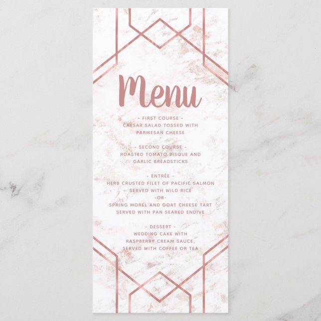 Marbre blanc et blanc et Mariage or Rose Menu (Devant)