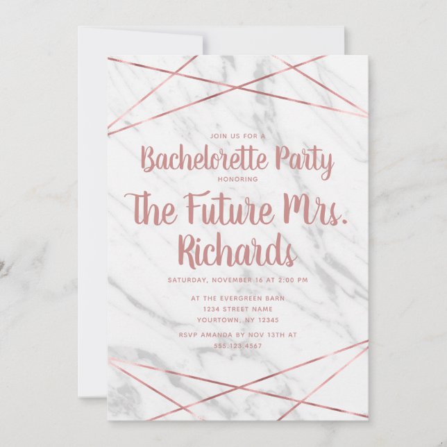 Marbre blanc Geo Bachelorette Party Invitation (Devant)