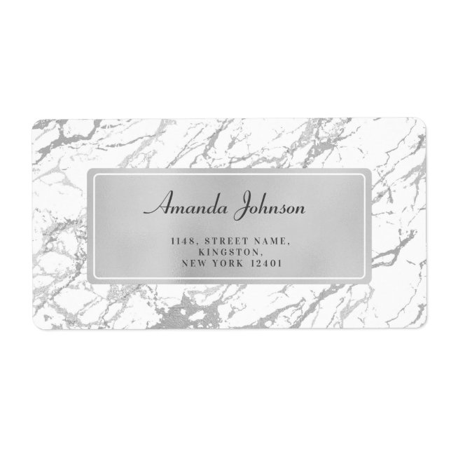 Marbre blanc gris argenté Étiquettes d'adresse de  (Devant)