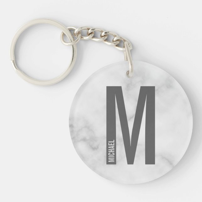 Marbre Blanc Monogramme et Nom Personnalisés (Devant)