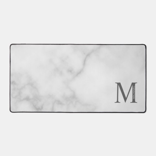 Marbre blanc Monogramme personnalisé et nom (Recto)