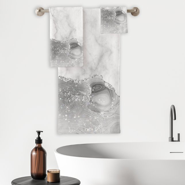 Marbre Blanc Paillettes d'Argent Agate Grise (Créateur téléchargé)
