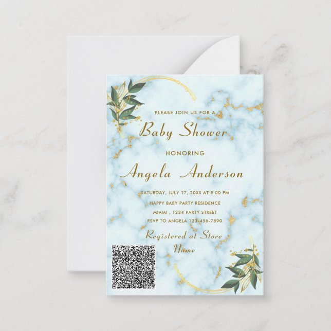 Marbre blanc QR Code Baby shower Invitation (Devant)