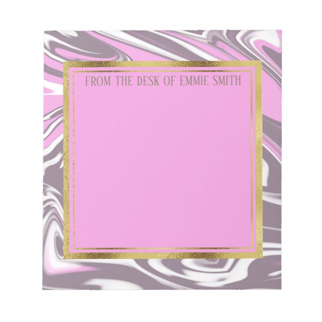 Marbre blanc rose et bloc-notes or personnalisés (Devant)