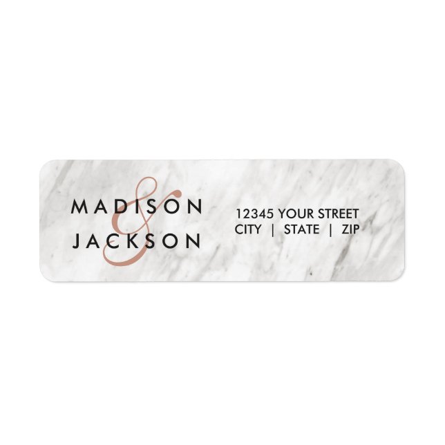 Marbre blanc & Rose Gold Mariage Adresse de retour (Devant)