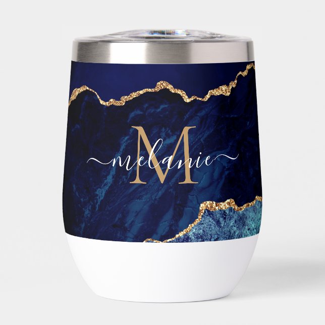 Marbre bleu marine en or Nom personnalisé et lettr (Avant)