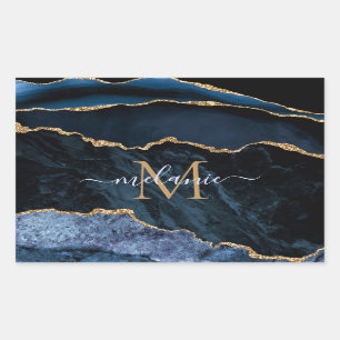 Marbre bleu marine or Nom personnalisé Autocollant